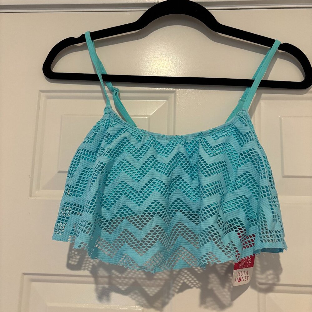 Women's tanktini top blue Hula Honey size M lace.‎ #73.
